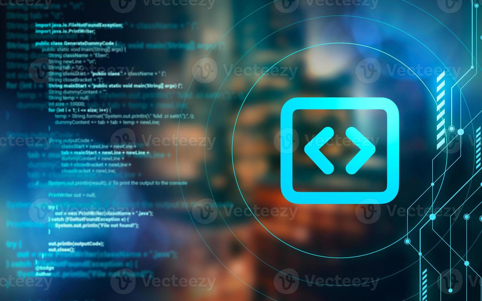 Virtual world. Coding life-enhancing systems. Cybernetic background. photo