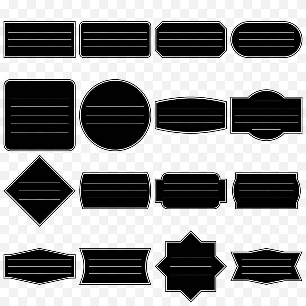 etiquetas negras geométricas, etiqueta de cuaderno, marco para mensaje, etiquetas de línea. vector