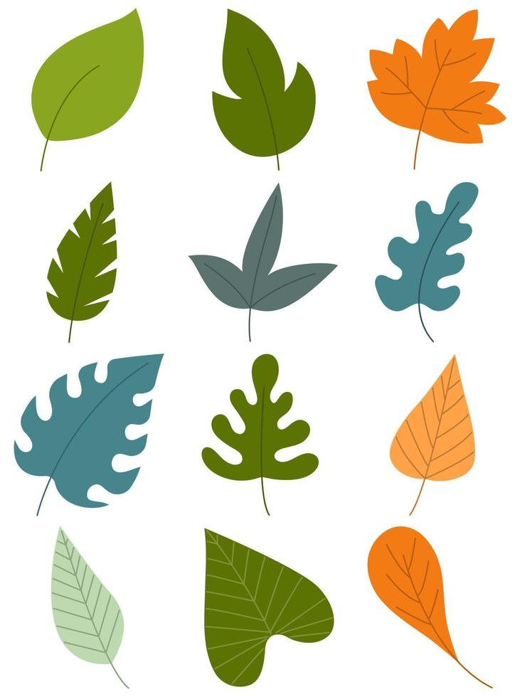 Leaves hand drawn icon vector set isolated on white background, Hand drawn decorative elements, Simple cartoon hand drawn style