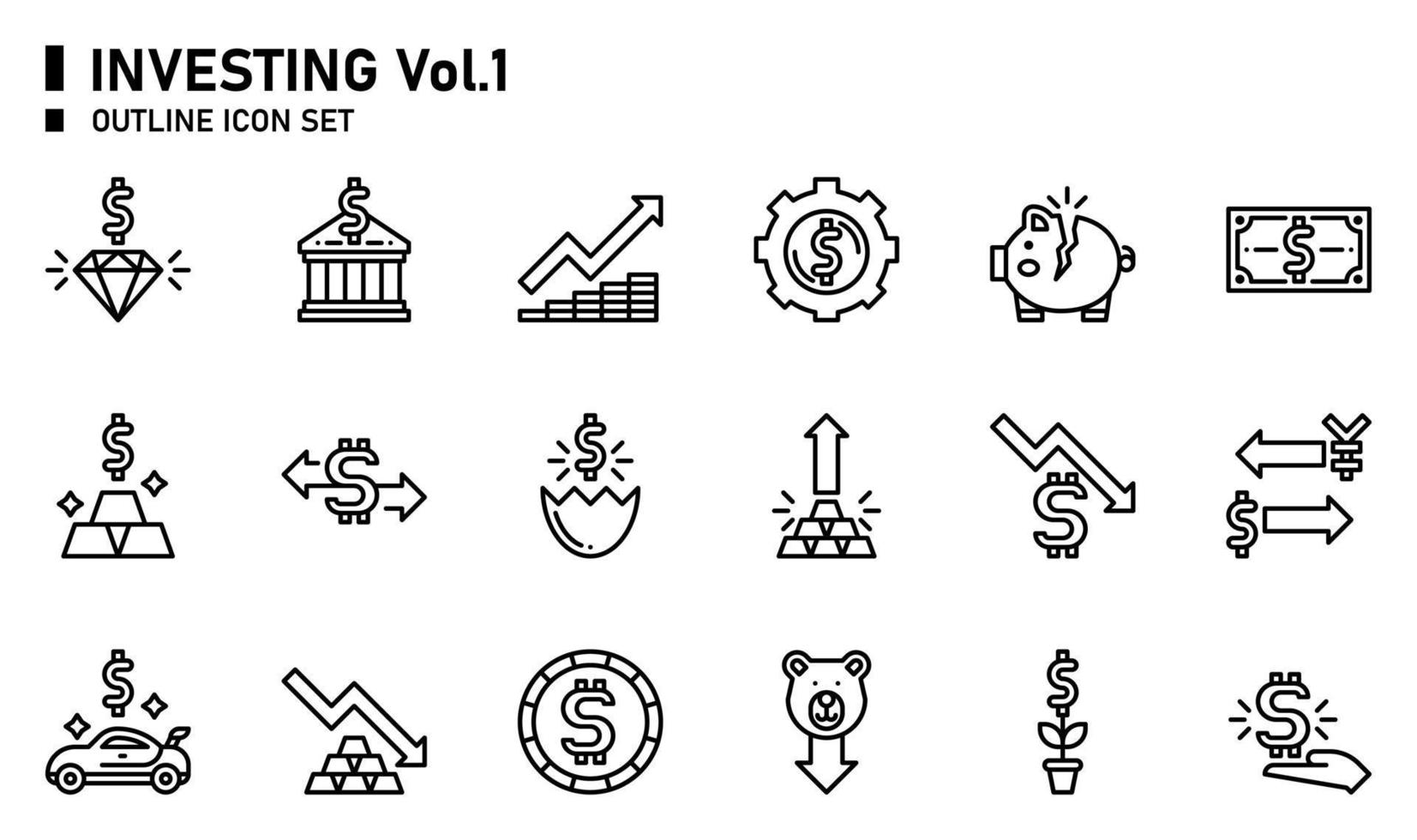 Investing outline icon set. vector