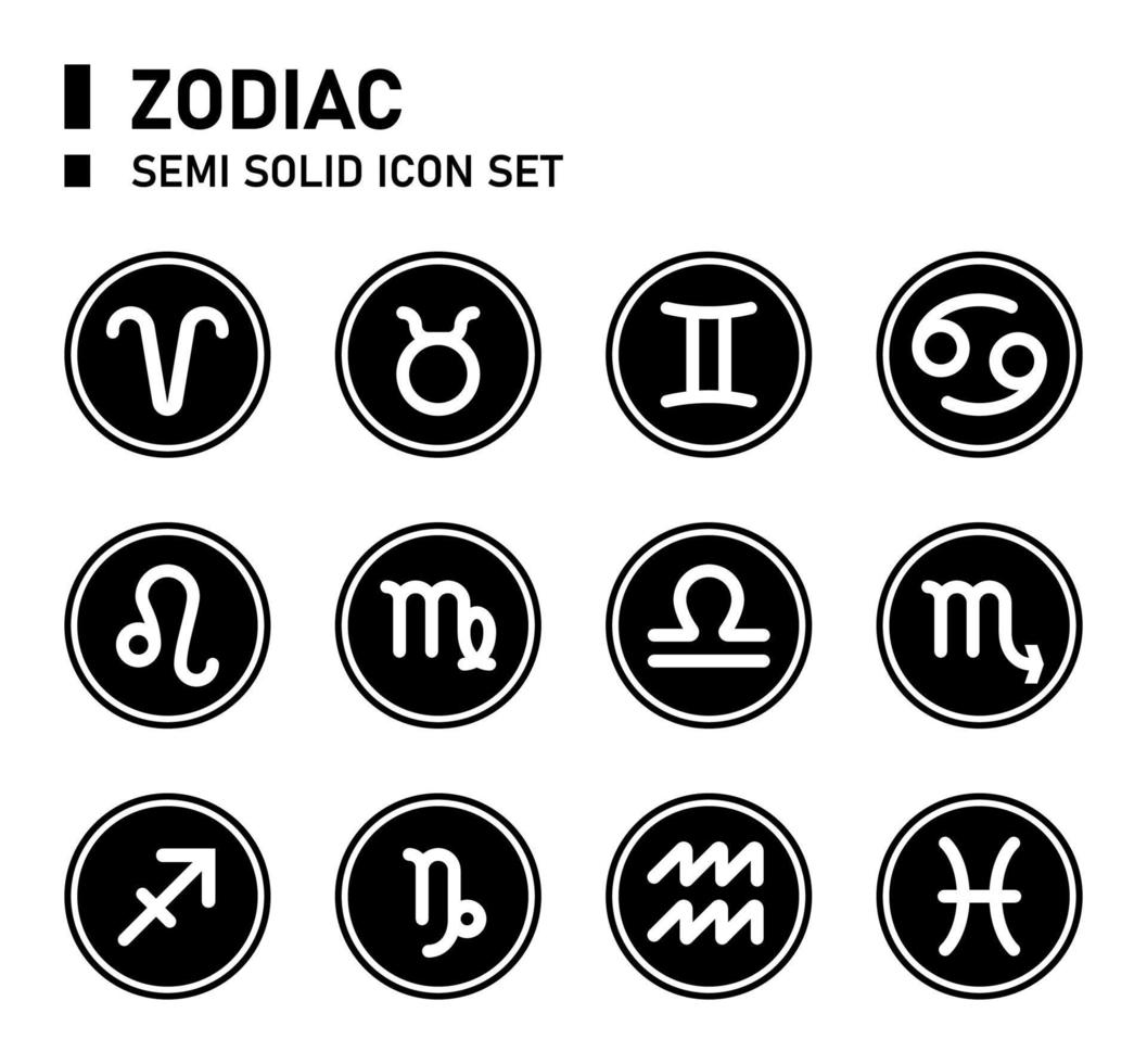 conjunto de iconos semisólidos de astrología. conjunto de iconos del zodiaco. vector