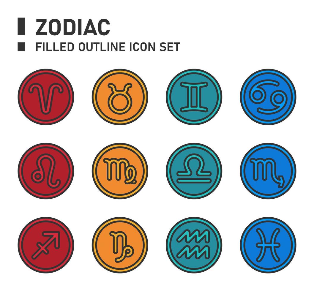 Astrology filled outline icon set. Zodiac icon set. vector