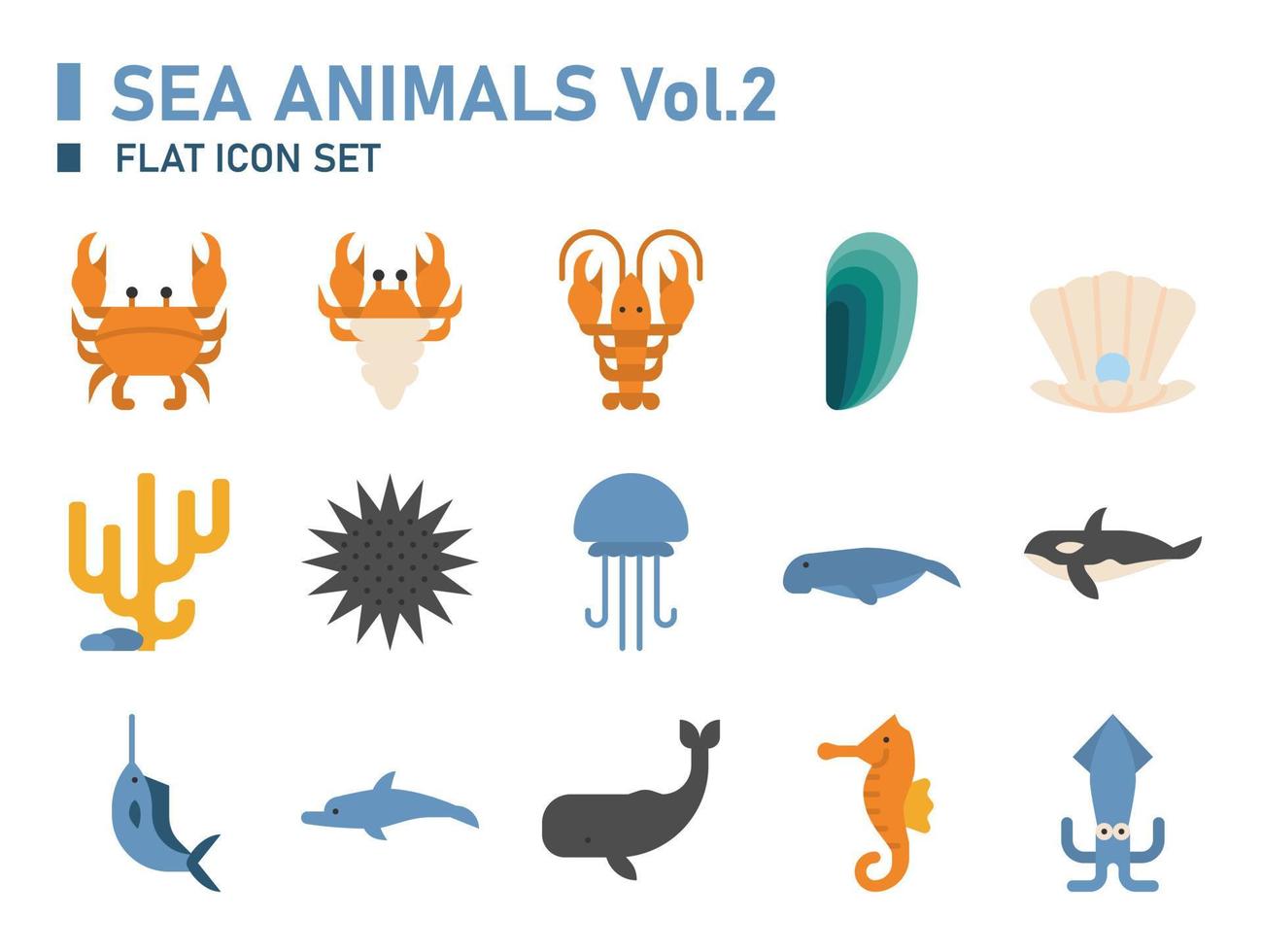 conjunto de iconos de animales marinos. icono de los océanos. vector