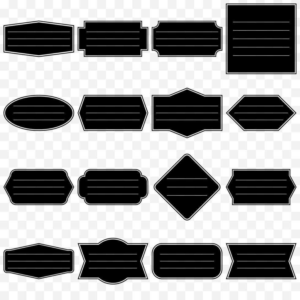 etiquetas negras geométricas, etiqueta de cuaderno, marco para mensaje, etiquetas de línea. vector