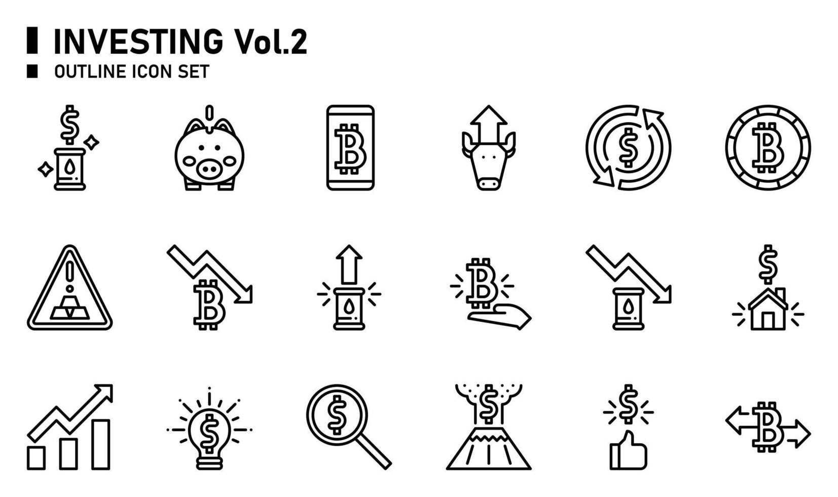 Investing outline icon set. vector