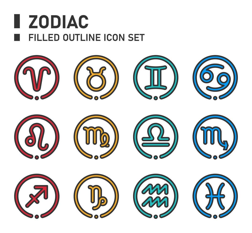 Astrology filled outline icon set. Zodiac icon set. vector