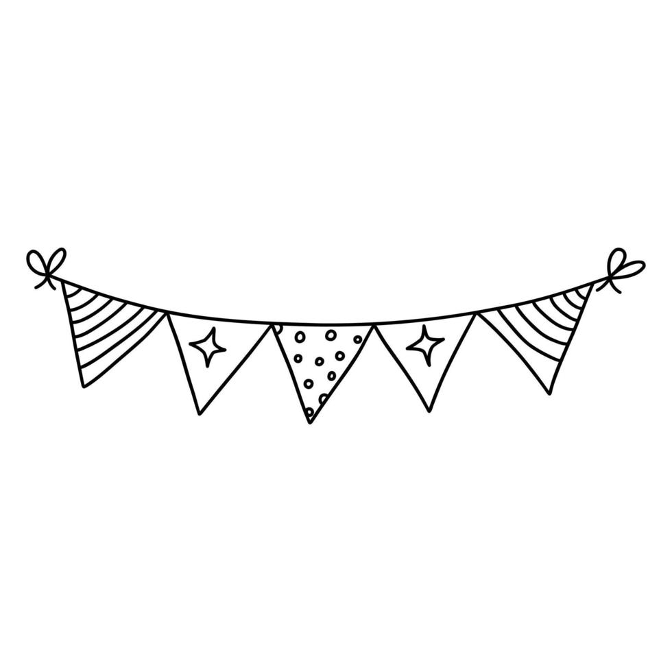 Festive garland with triangular checkboxes. Black and white vector