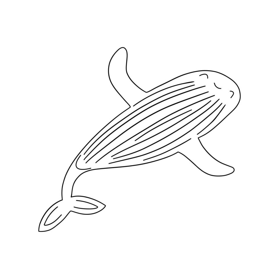 Cute smile whale is swimming. Doodle vector