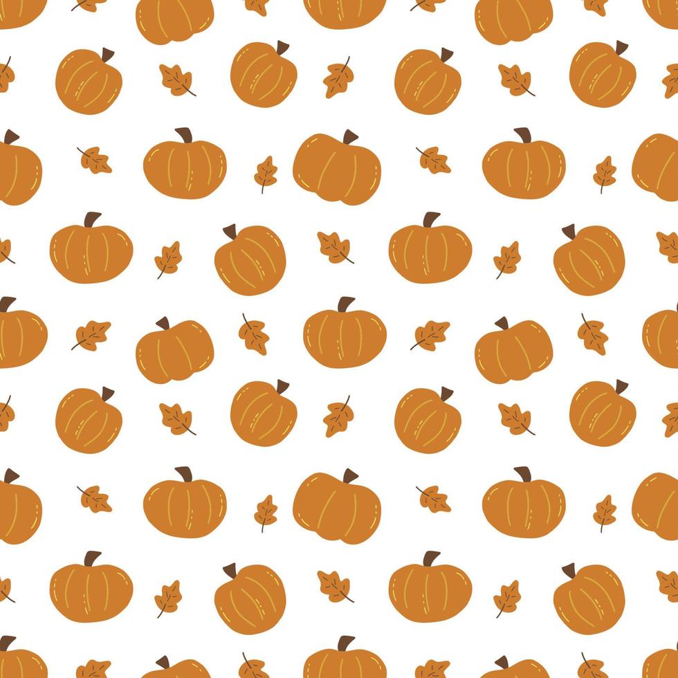 Seamless autumn pattern with pumpkins and leaves. Vector