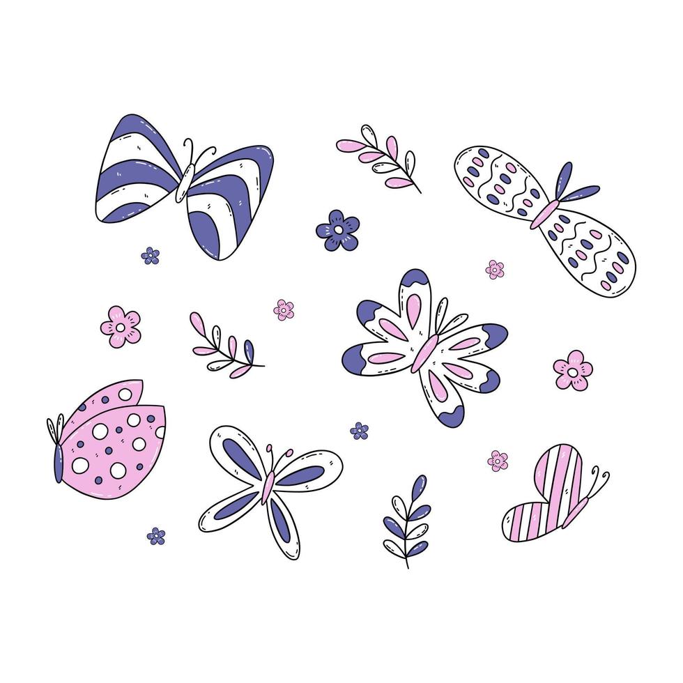 Beautiful abstract butterflies in purple and pink colors. Vector