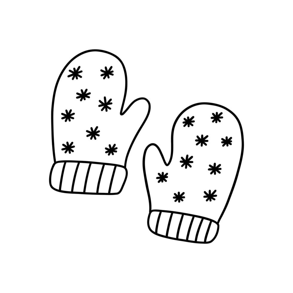 Cute winter warm cozy mittens with snowflakes. Vector doodle