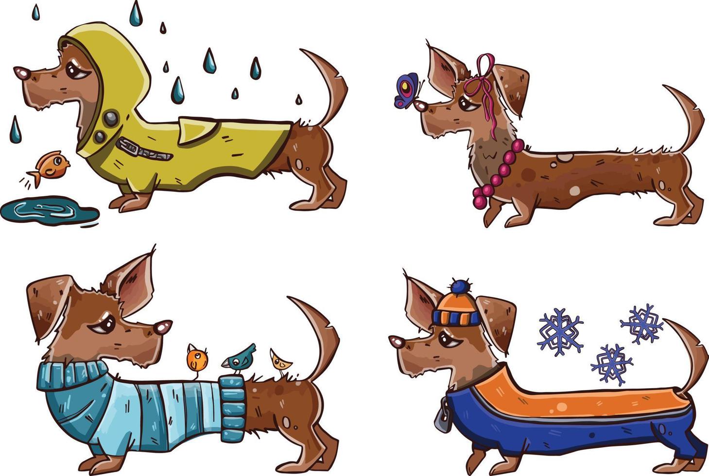 Logo symbol set of dogs in clothes illustration river work vector