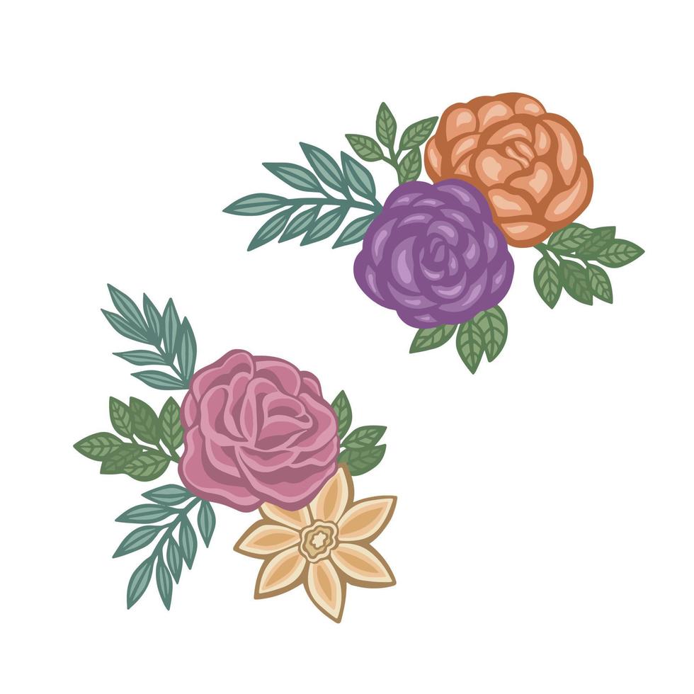 Set of isolated roses and orchids vector