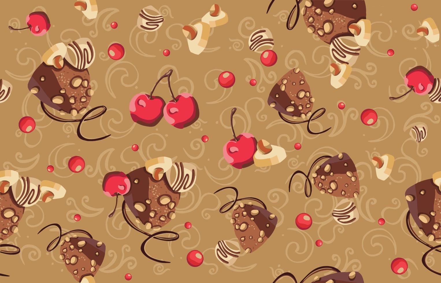 Seamless pattern of chocolate, sweets and cherry pattern. vector