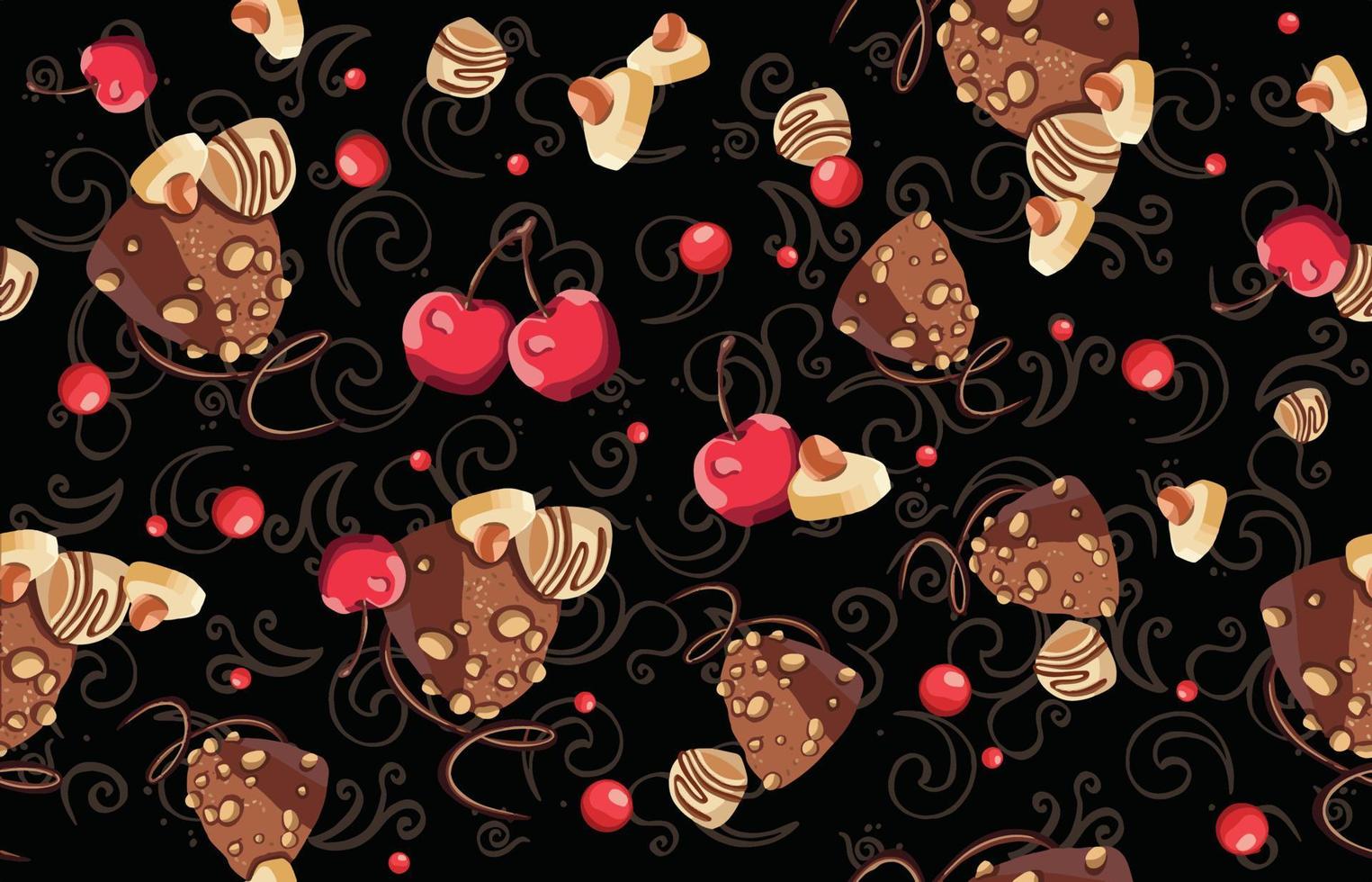 Seamless pattern of chocolate, sweets and cherry pattern. vector