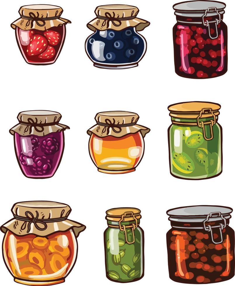 juego de cocina mermeladas. estilo de dibujos animados de ilustración vectorial. vector