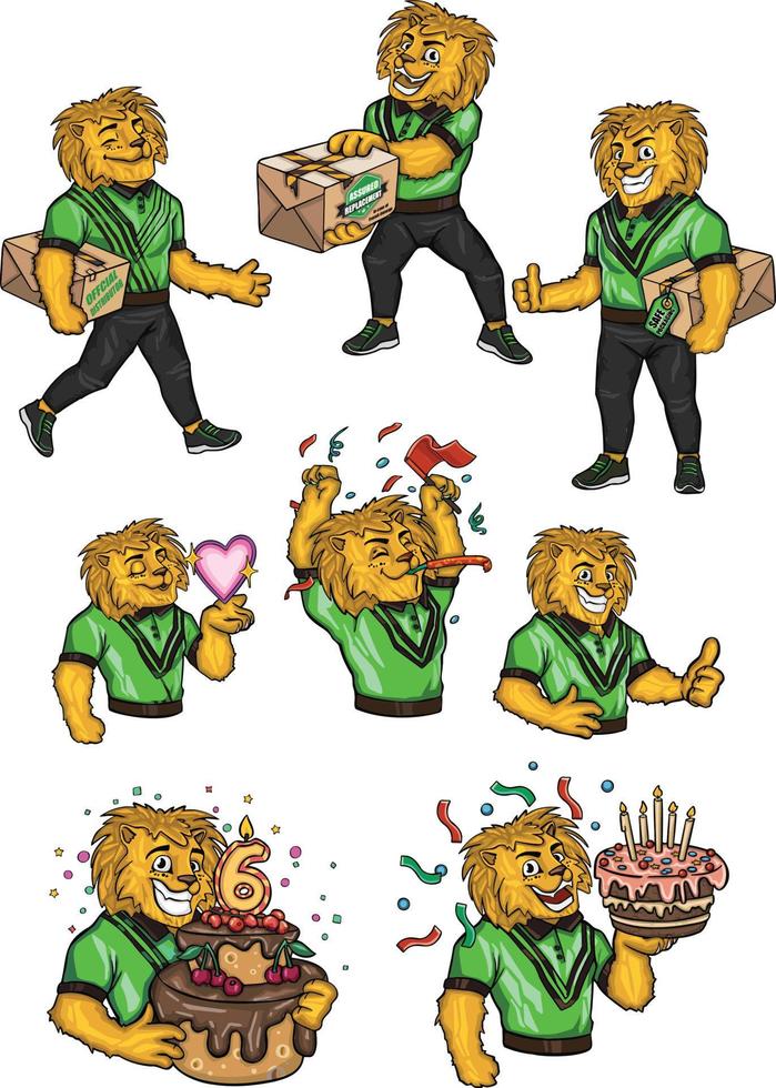 emociones emoticones león alegría vacaciones dibujos animados estilo personaje vector