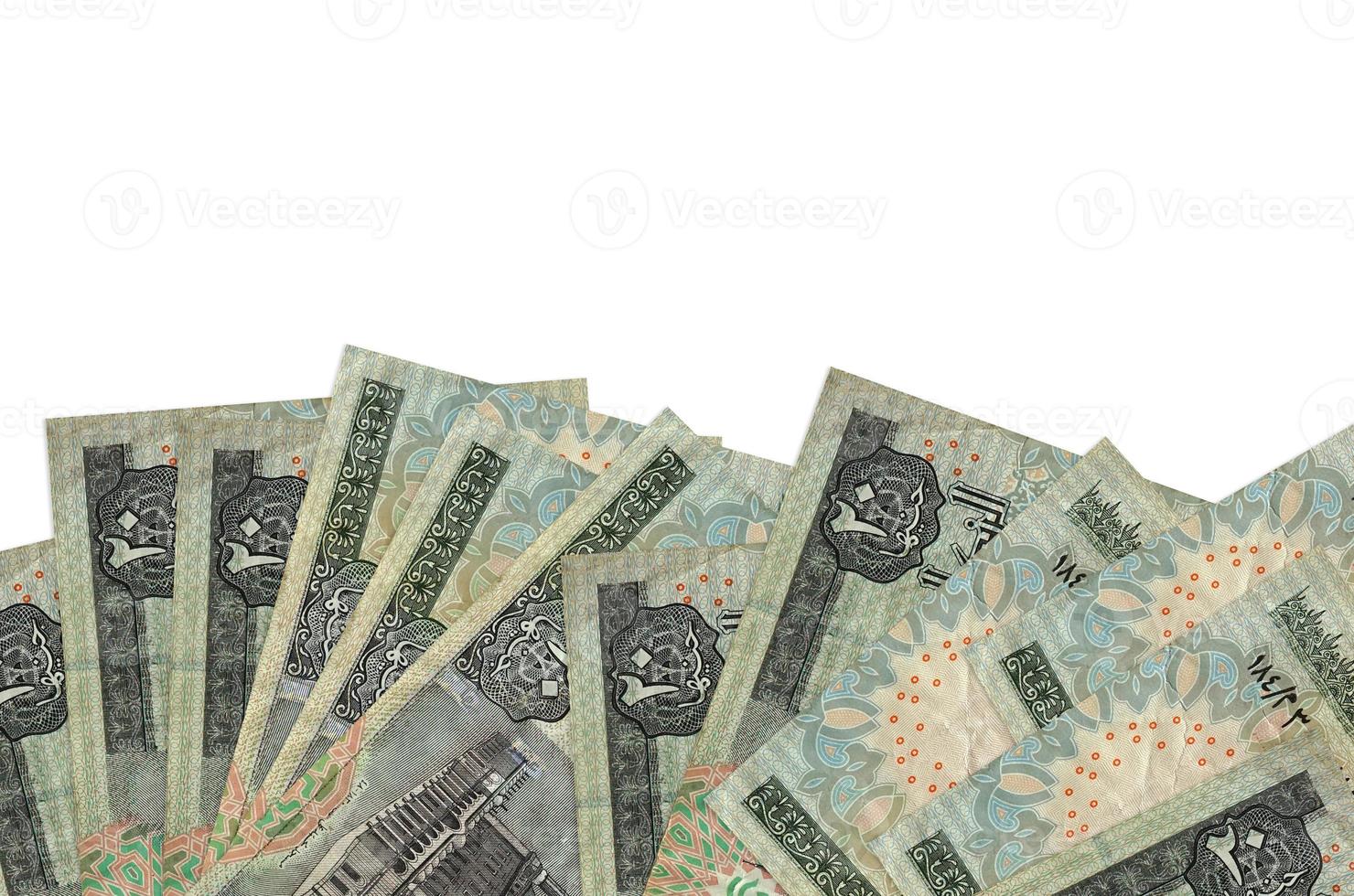 20 Egyptian pounds bills lies on bottom side of screen isolated on white background with copy space. Background banner template photo