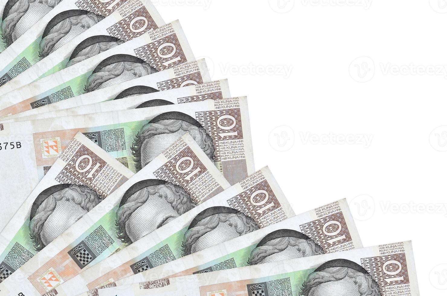 10 Croatian kuna bills lies isolated on white background with copy space stacked in fan close up photo