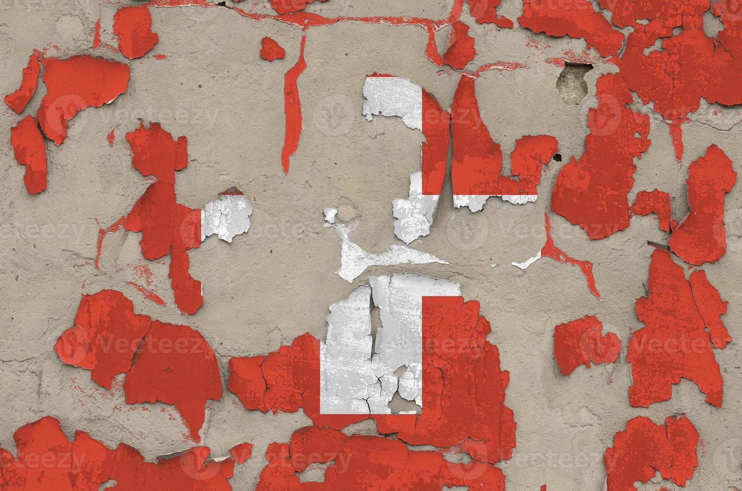 Switzerland flag depicted in paint colors on old obsolete messy concrete wall closeup. Textured banner on rough background photo