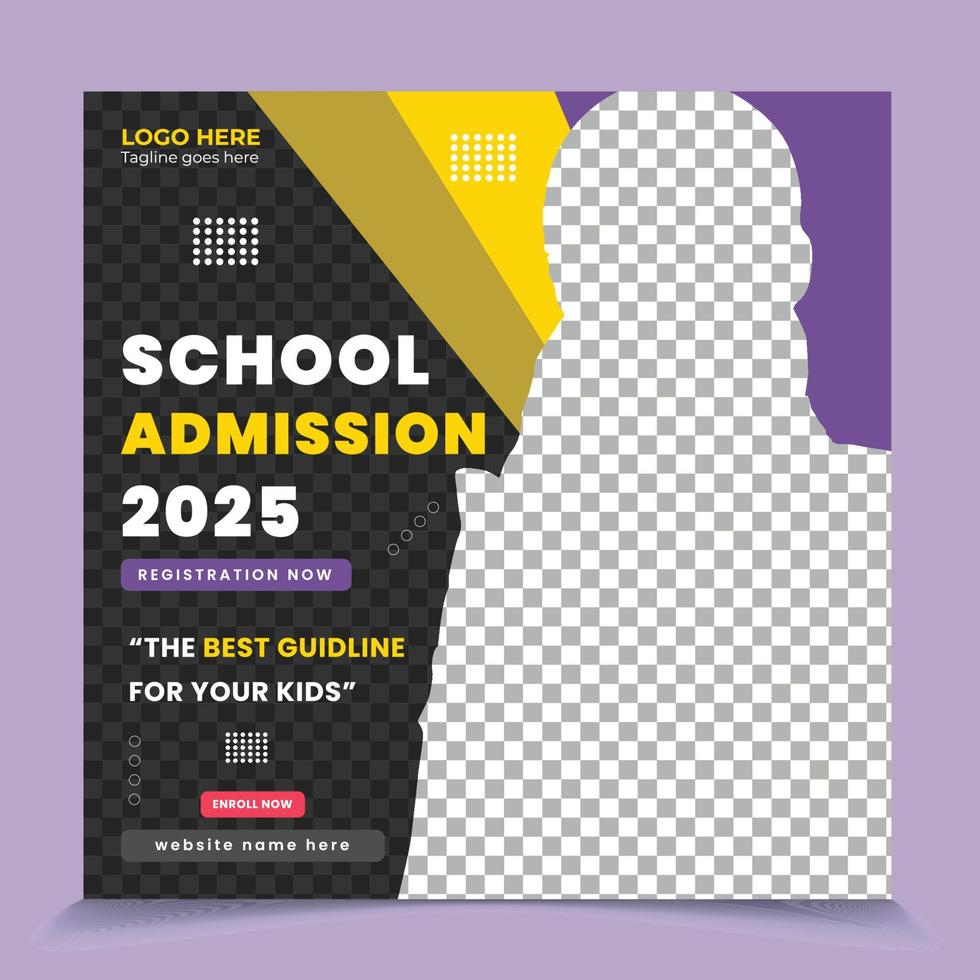 New season Kids school admission for free registration square web post template vector