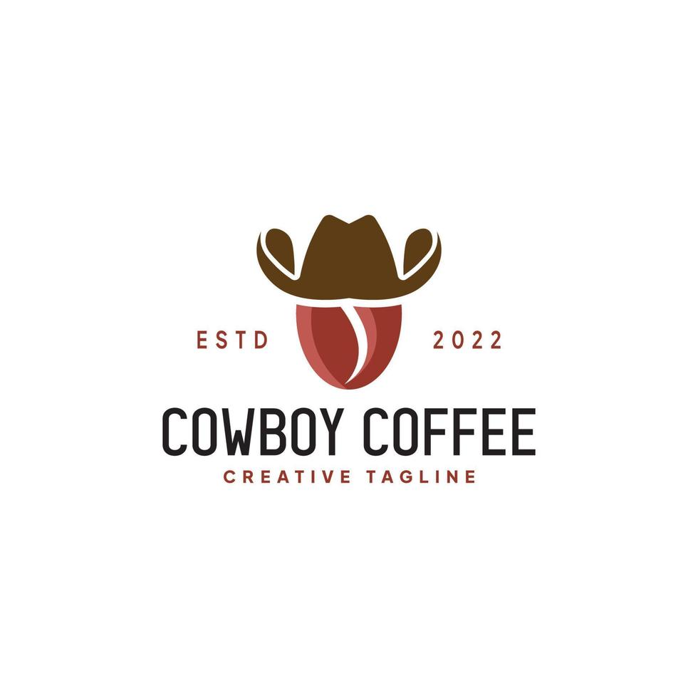 Cowboy logo with coffee bean on face for street food company, cafe or restaurant. vector