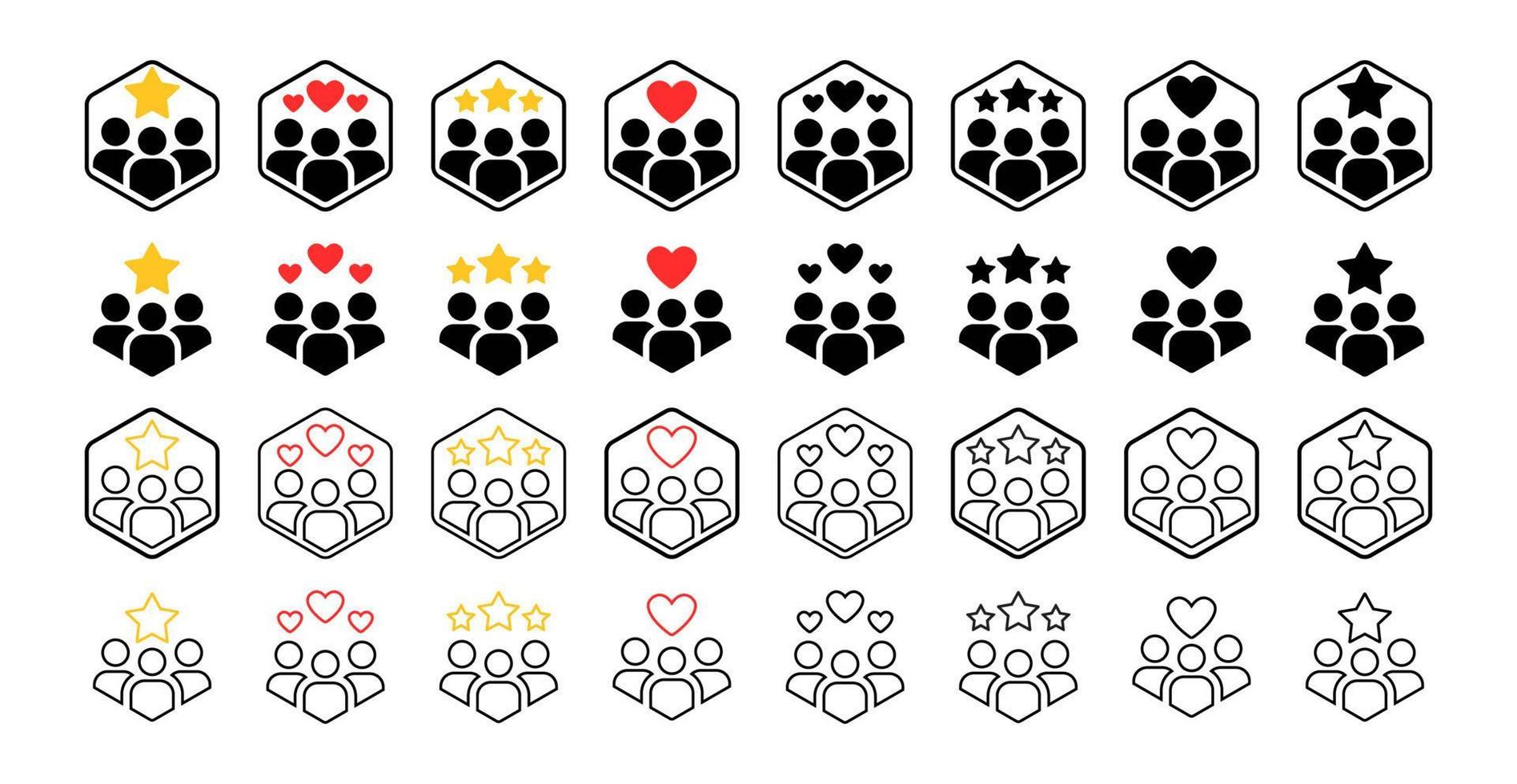 Happy audience or customer retention icon set. the concept of individual approaches and strategies for clients or support or assistance. Vector illustration