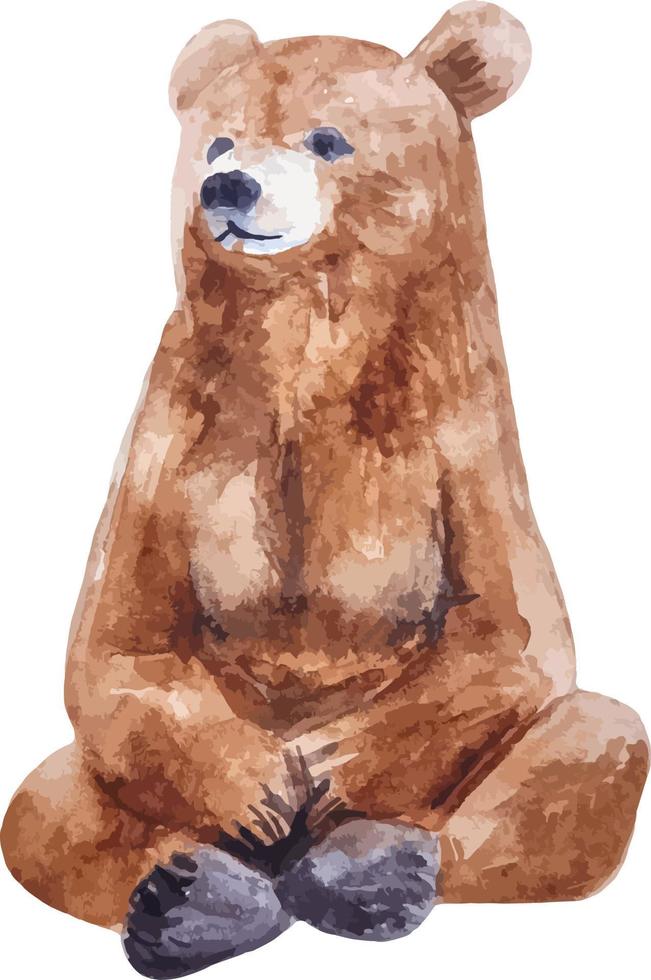 Watercolor brown sitting teddy bear isolated on white background vector