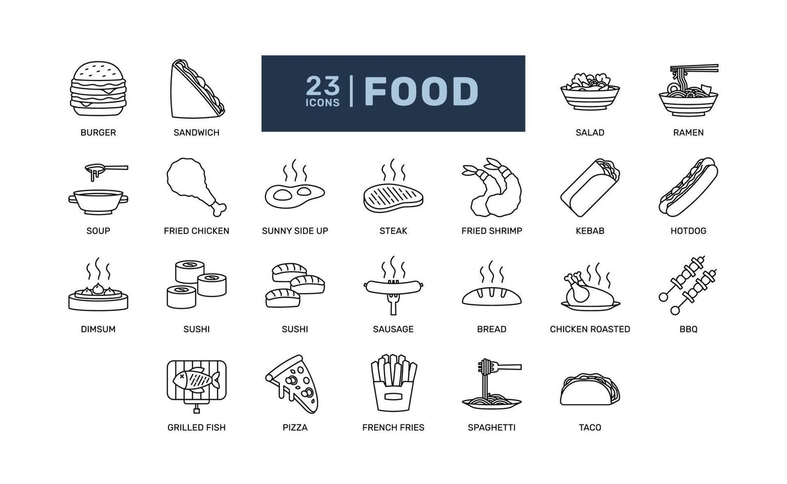 food meal cuisine gourmet delicious grocery restaurant detailed thin line outline icon set. simple vector illustration