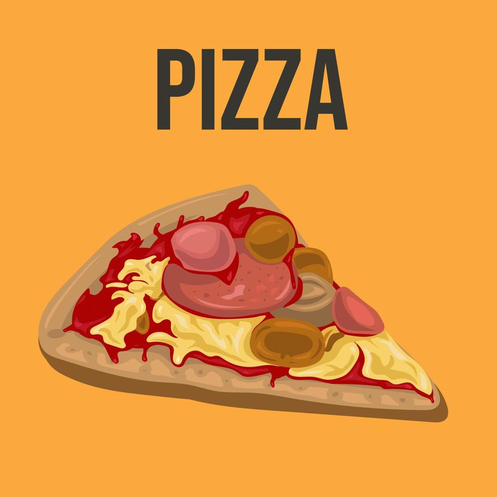 Slice of Italian pepperoni pizza. Pizza slice with melted cheese vector