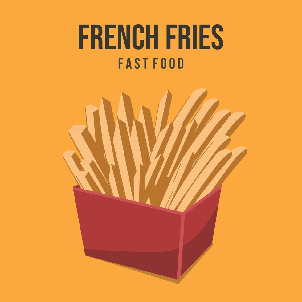 patata frita francesa en una caja de paquete rojo. comida rápida, chatarra. vector
