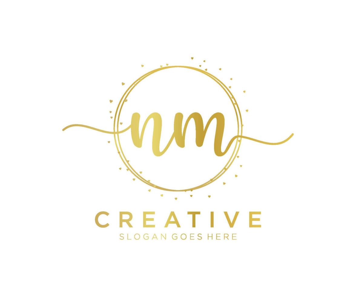 Initial NM feminine logo. Usable for Nature, Salon, Spa, Cosmetic and Beauty Logos. Flat Vector Logo Design Template Element.