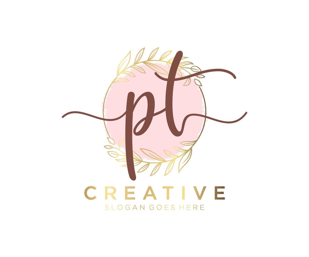 Initial PT feminine logo. Usable for Nature, Salon, Spa, Cosmetic and Beauty Logos. Flat Vector Logo Design Template Element.