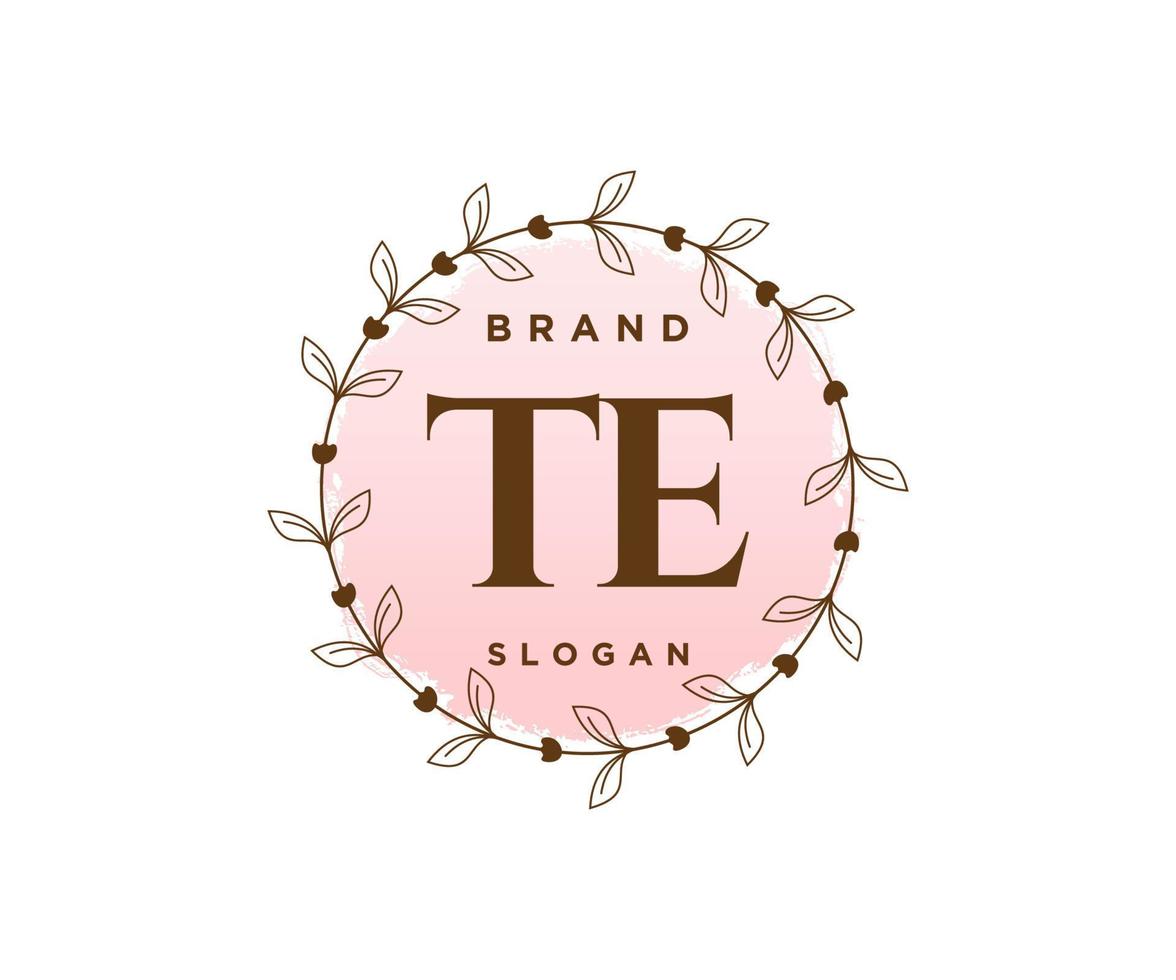 Initial TE feminine logo. Usable for Nature, Salon, Spa, Cosmetic and Beauty Logos. Flat Vector Logo Design Template Element.