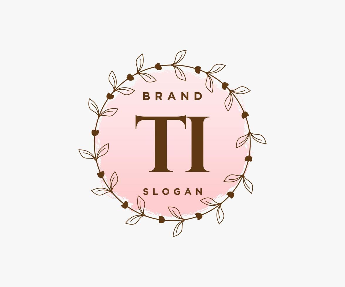 Initial TI feminine logo. Usable for Nature, Salon, Spa, Cosmetic and Beauty Logos. Flat Vector Logo Design Template Element.