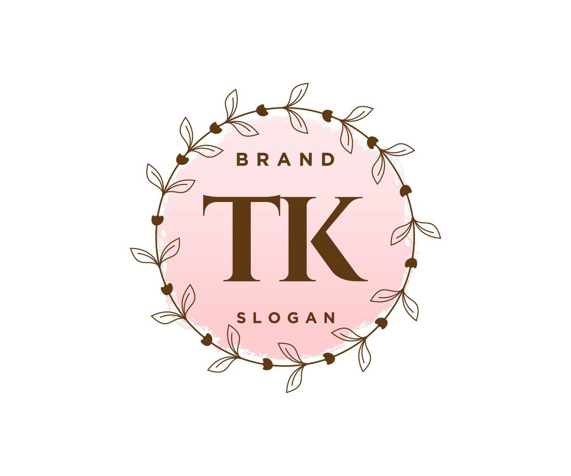 Initial TK feminine logo. Usable for Nature, Salon, Spa, Cosmetic and Beauty Logos. Flat Vector Logo Design Template Element.