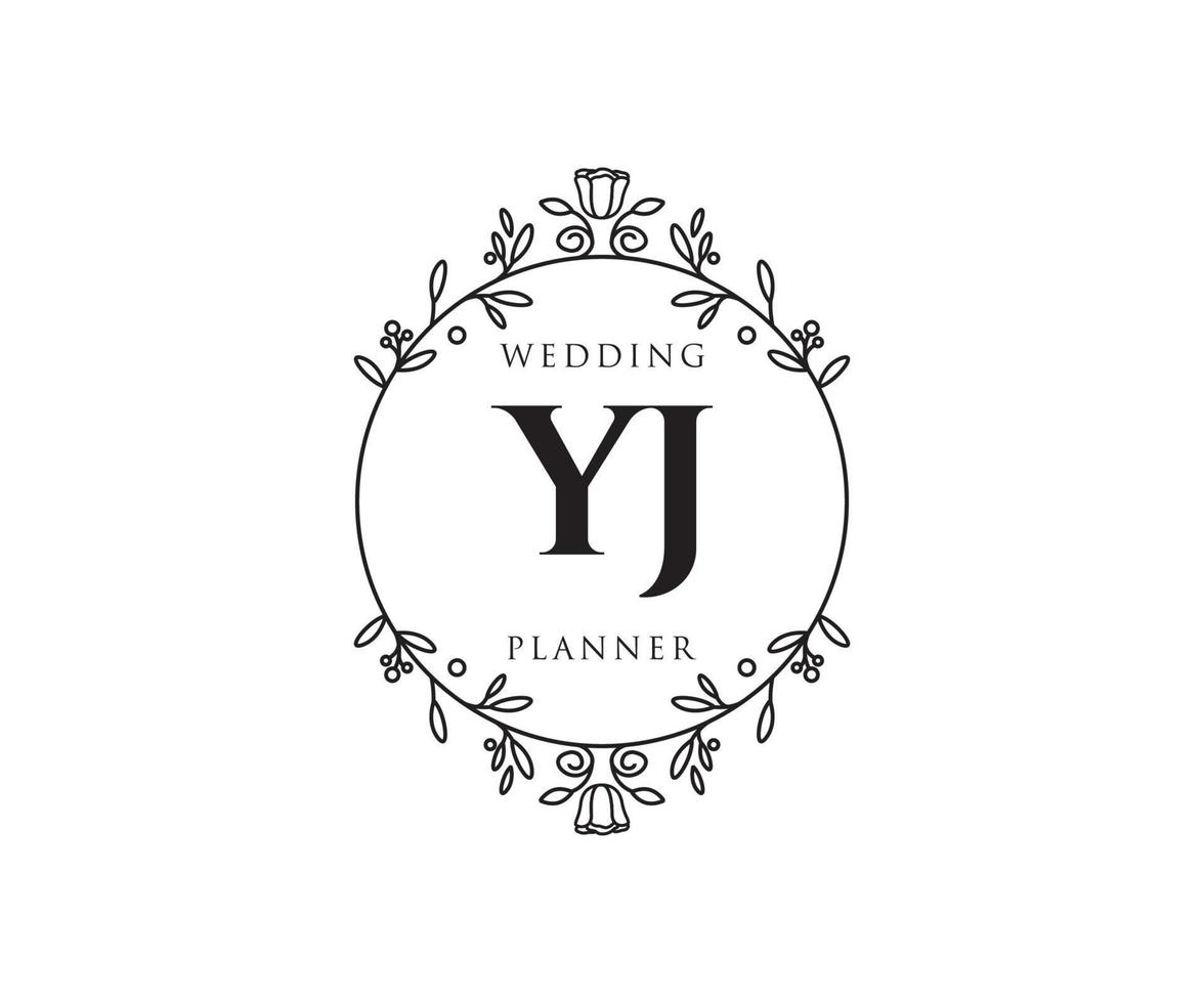 YJ Initials letter Wedding monogram logos collection, hand drawn modern minimalistic and floral templates for Invitation cards, Save the Date, elegant identity for restaurant, boutique, cafe in vector