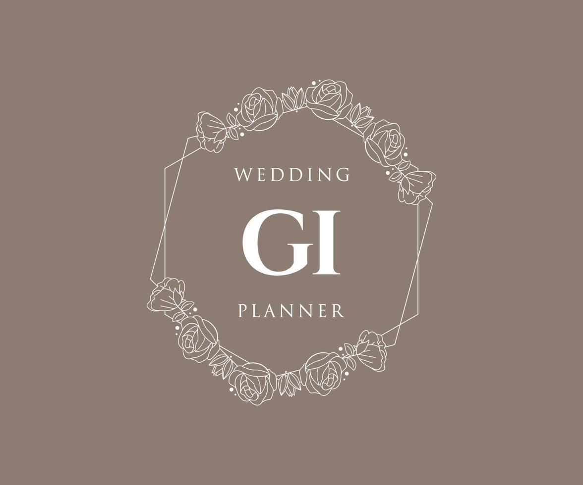 GI Initials letter Wedding monogram logos collection, hand drawn modern minimalistic and floral templates for Invitation cards, Save the Date, elegant identity for restaurant, boutique, cafe in vector