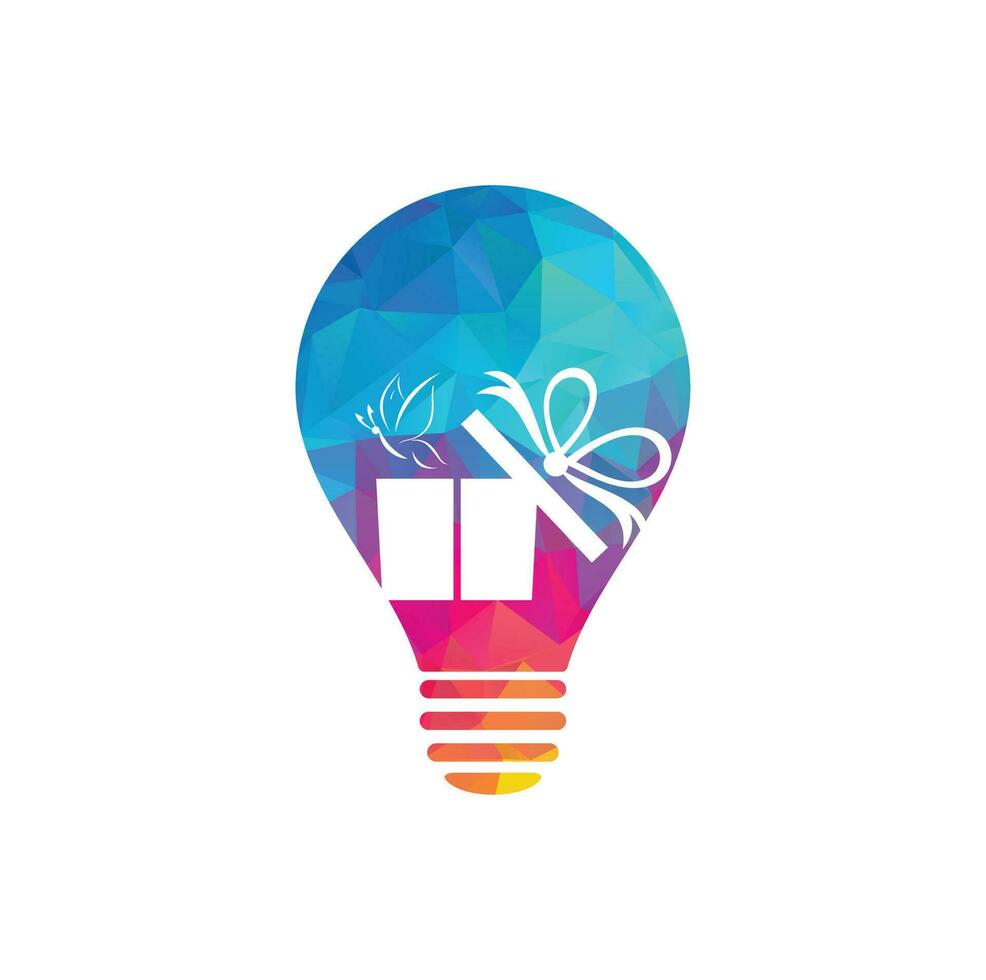 Gift box bulb shape concept vector logo design. illustration of gift box present, greeting, surprise. Greeting box or wrap gift box.