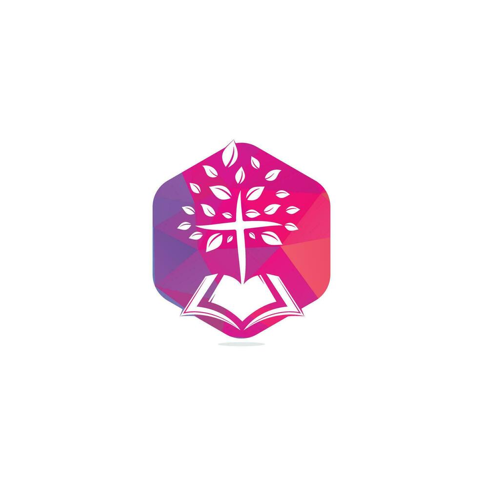 diseño del logotipo de la iglesia del árbol cruzado de la biblia. logotipo de la iglesia bíblica vector