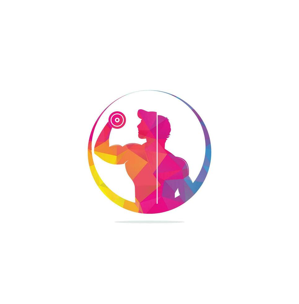 Fitness club, gym vector logo template. Fitness or Gym club emblem with posing athletic man.