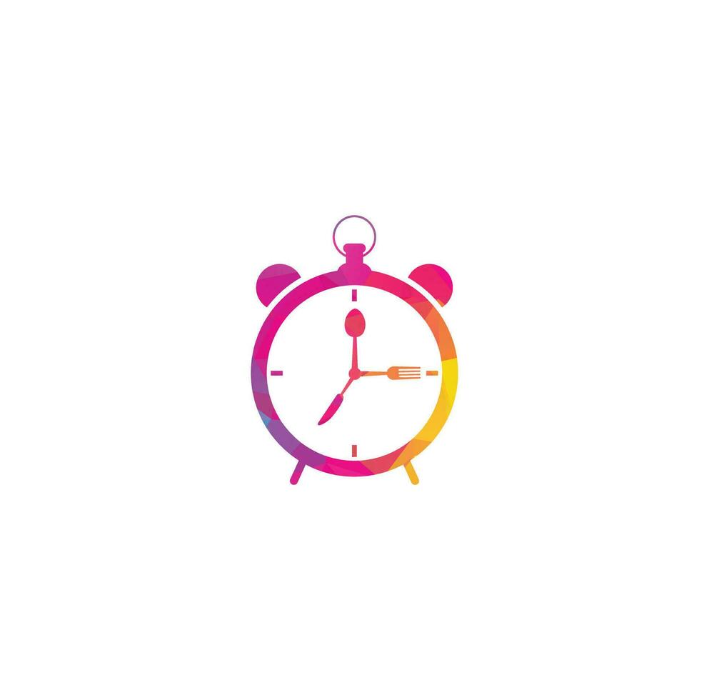 tiempo de comida con cuchara de reloj circular, tenedor y vector de logotipo de cuchillo, icono, elemento y plantilla para la empresa. reloj de comida cuchara, cuchillo, cuchara, logo de tenedor