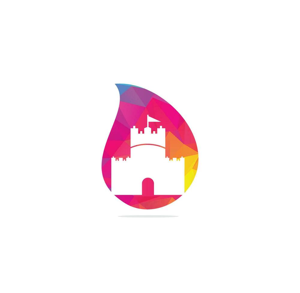 vector de concepto de diseño de logotipo de concepto de forma de gota de castillo. vector de plantilla de logotipo de torre de castillo.