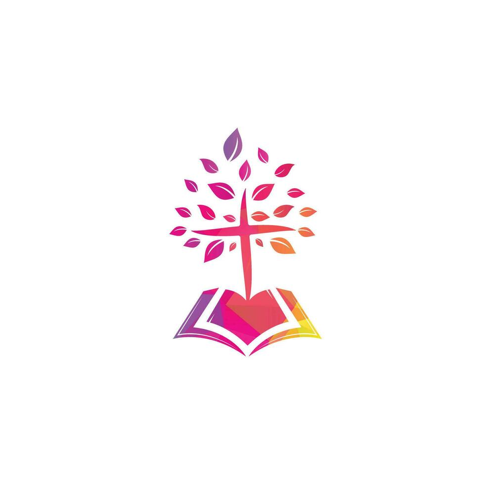 diseño del logotipo de la iglesia del árbol cruzado de la biblia. logotipo de la iglesia bíblica vector