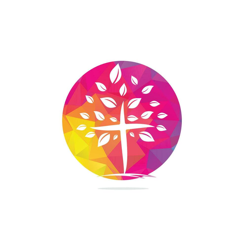 diseño de vector de icono de símbolo de cruz religiosa de árbol abstracto. logotipo de la iglesia y la organización cristiana.