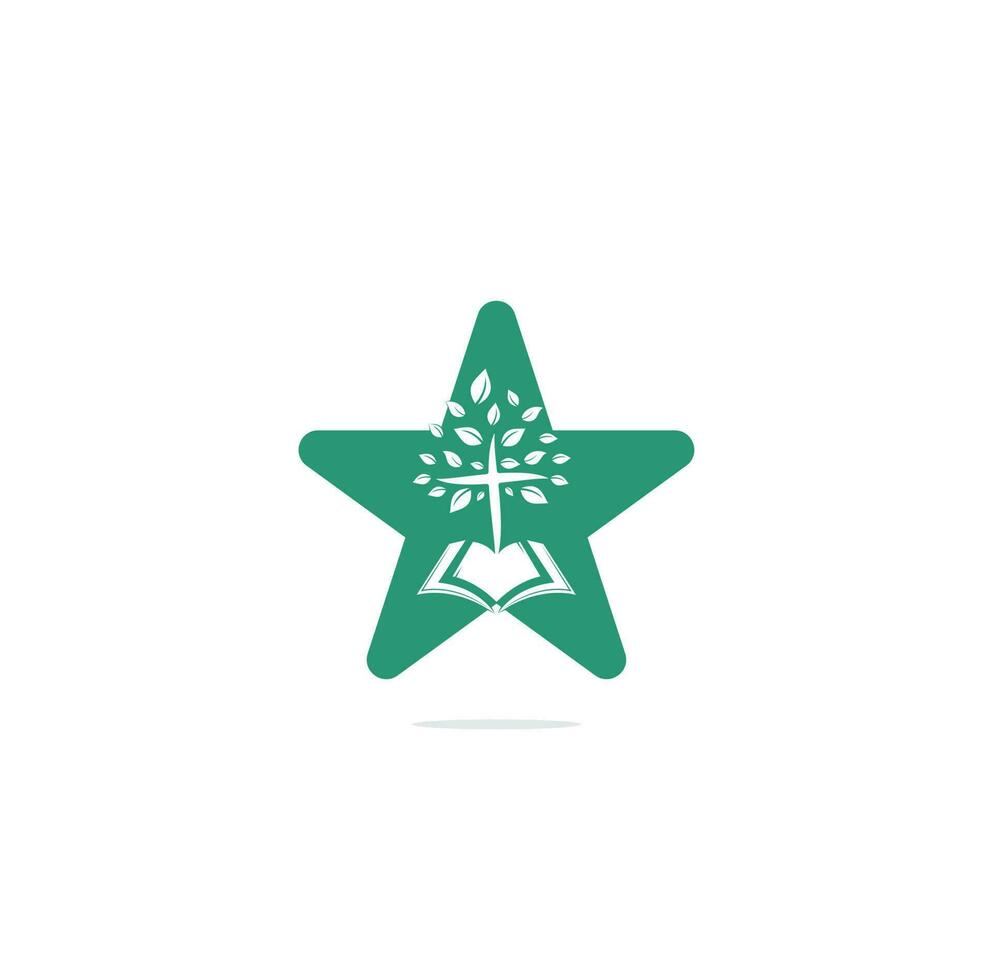 Bible Cross Tree Church star shape concept Logo Design. vector