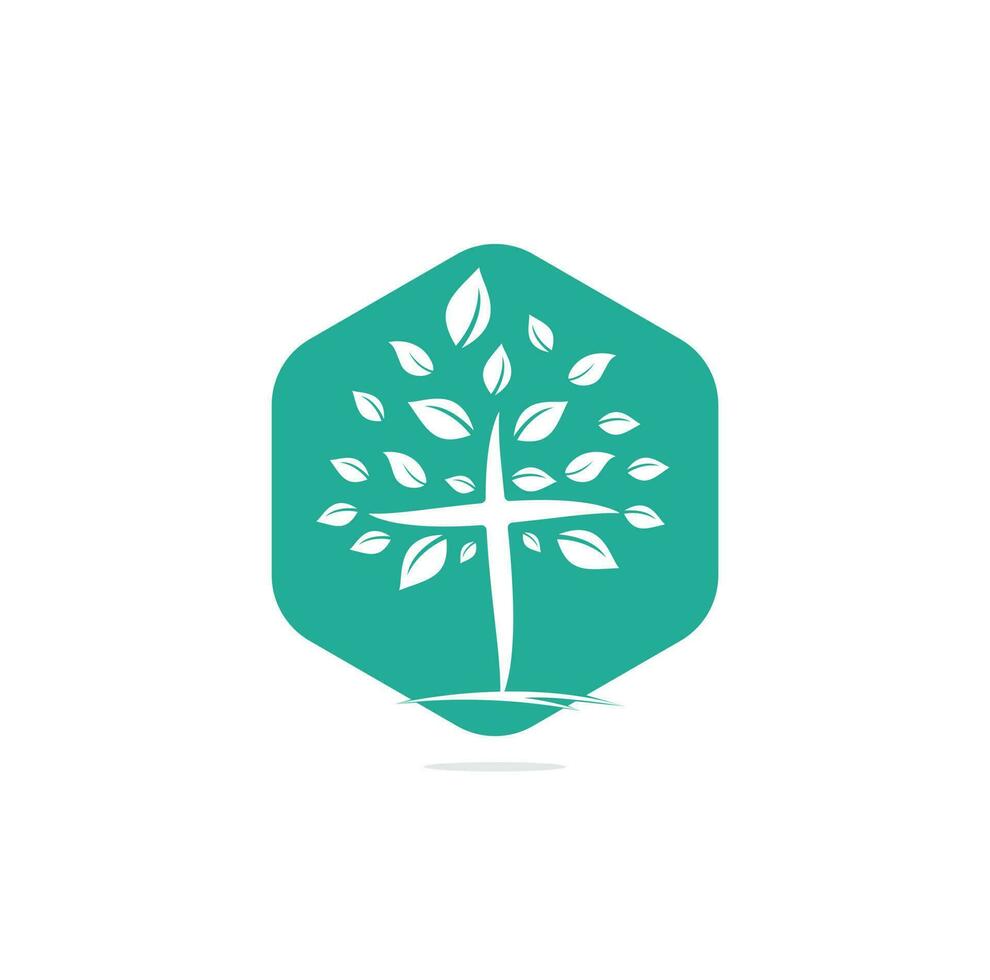 diseño de vector de icono de símbolo de cruz religiosa de árbol abstracto. logotipo de la iglesia y la organización cristiana.