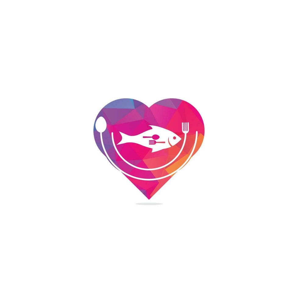 fish food spoon fork logo design vector. Fish food heart shape concept logo. Food logo vector