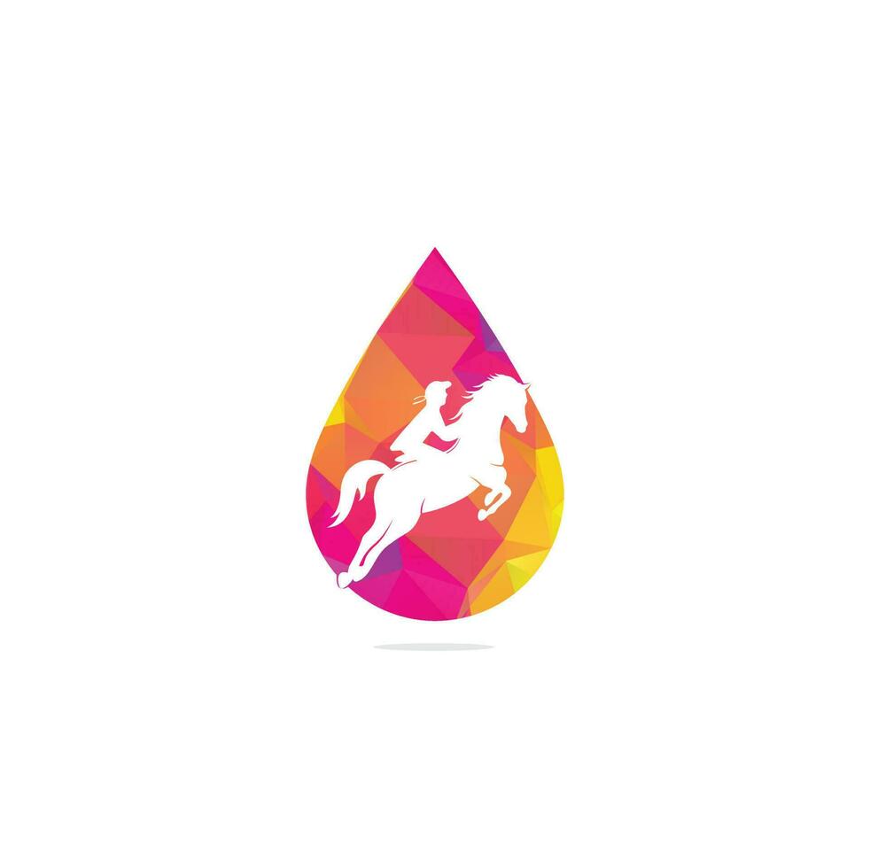 Racing horse with jockey Logo Design icons. Equestrian sport logo. Jockey riding jumping horse. Horse riding drop shape concept logo. vector