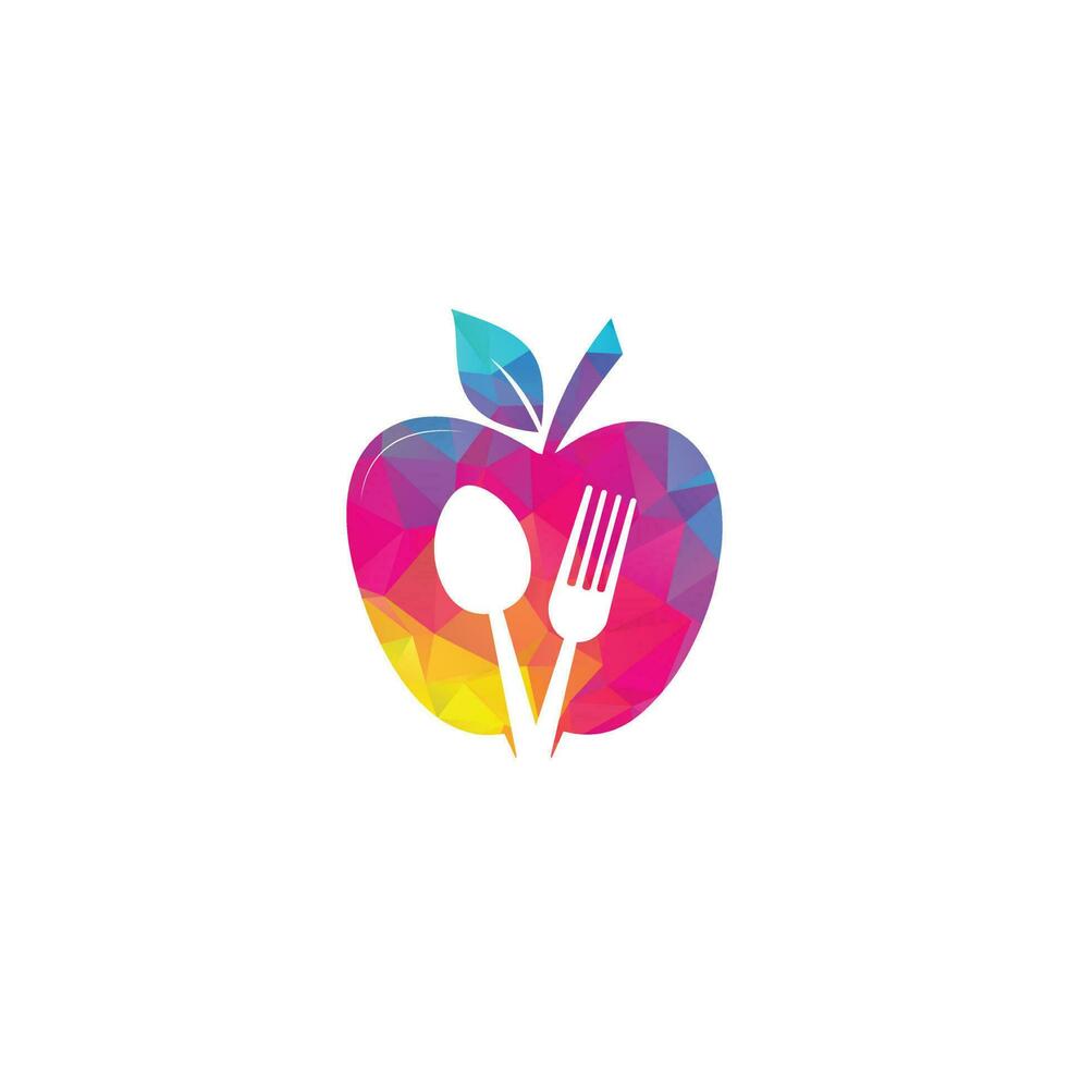 Low poly Restaurant Logo, baby food, health care and organic Food Industry, takeaway vector icon, spoons in apple baking. herbal diet food heart illustration.